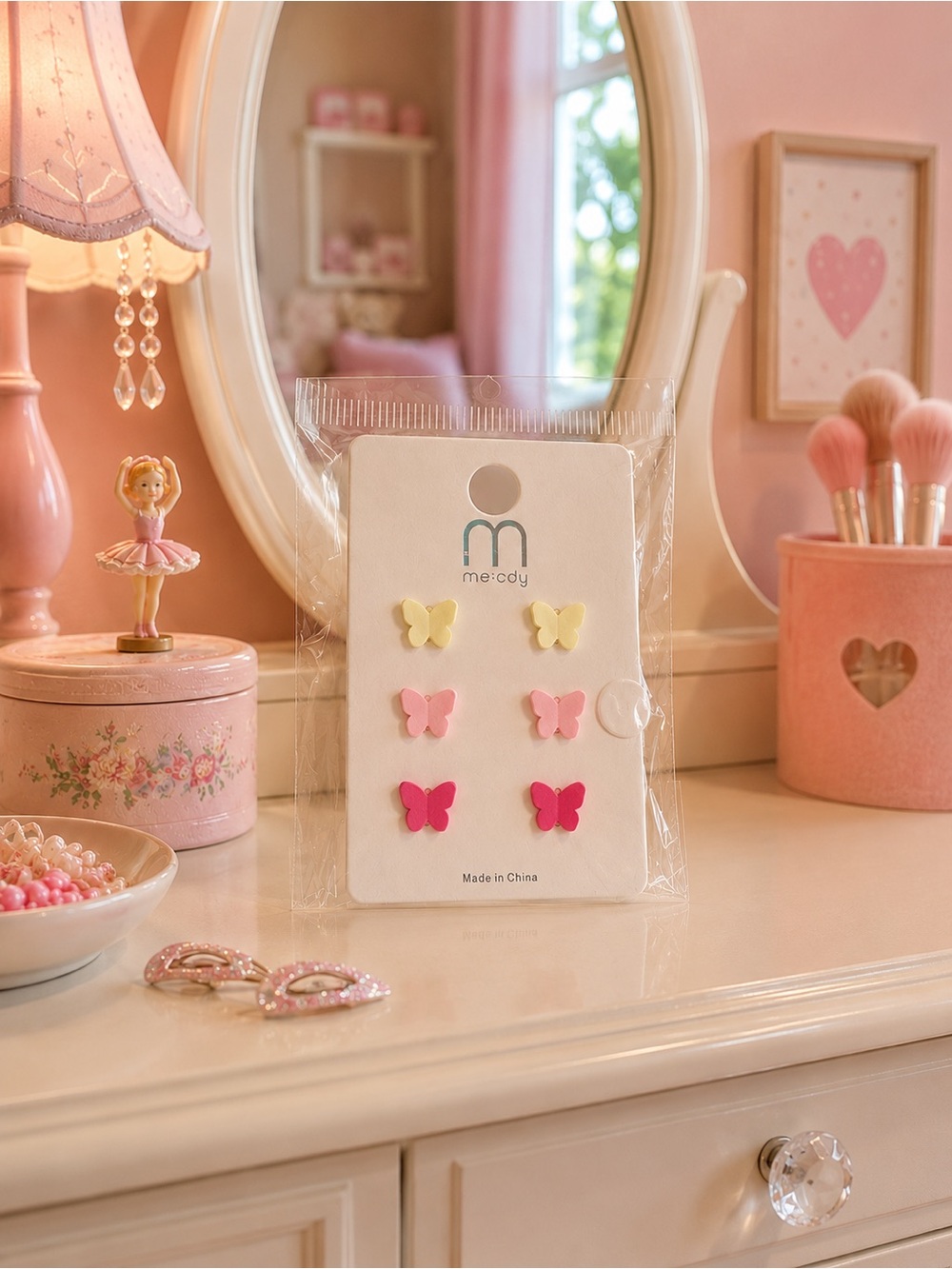 Melody Butterfly Stud Earring Set - Yellow, Light Pink, Hot Pink